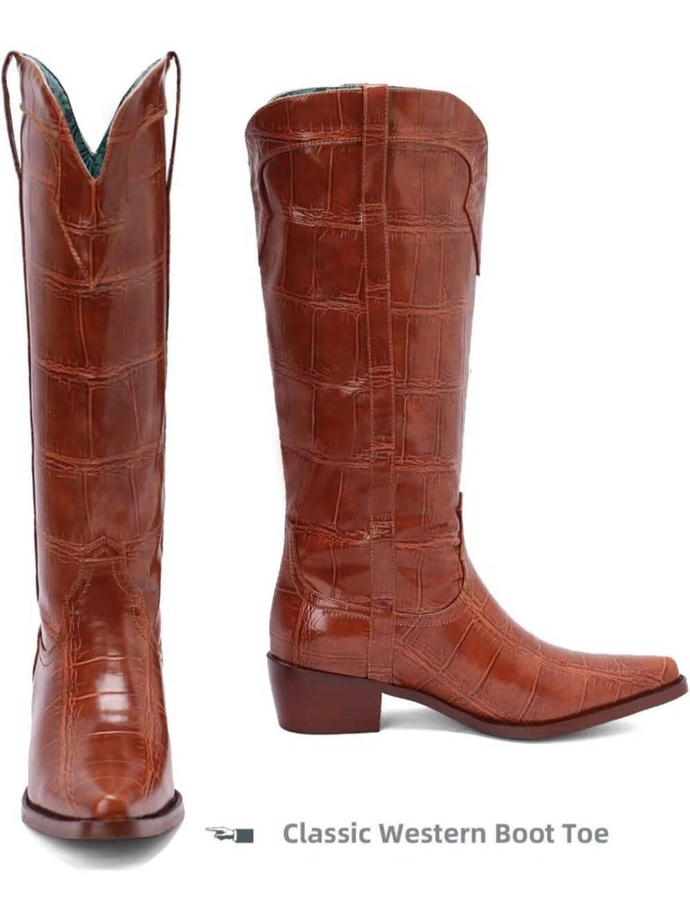 Women's Brown Knee High Cowgirl Boots Chunky Heel Western Tall Boots Casual - Picture 4 of 6